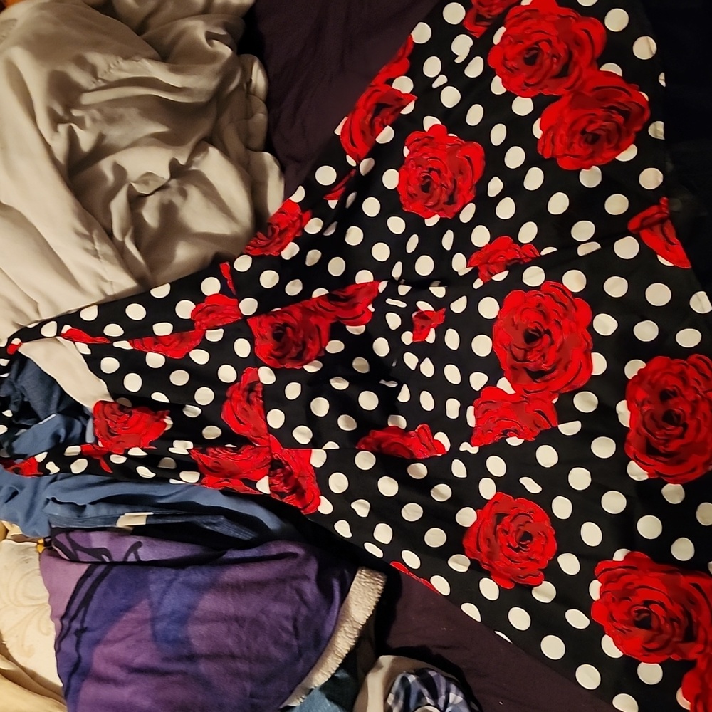 Black and white dress with red roses
